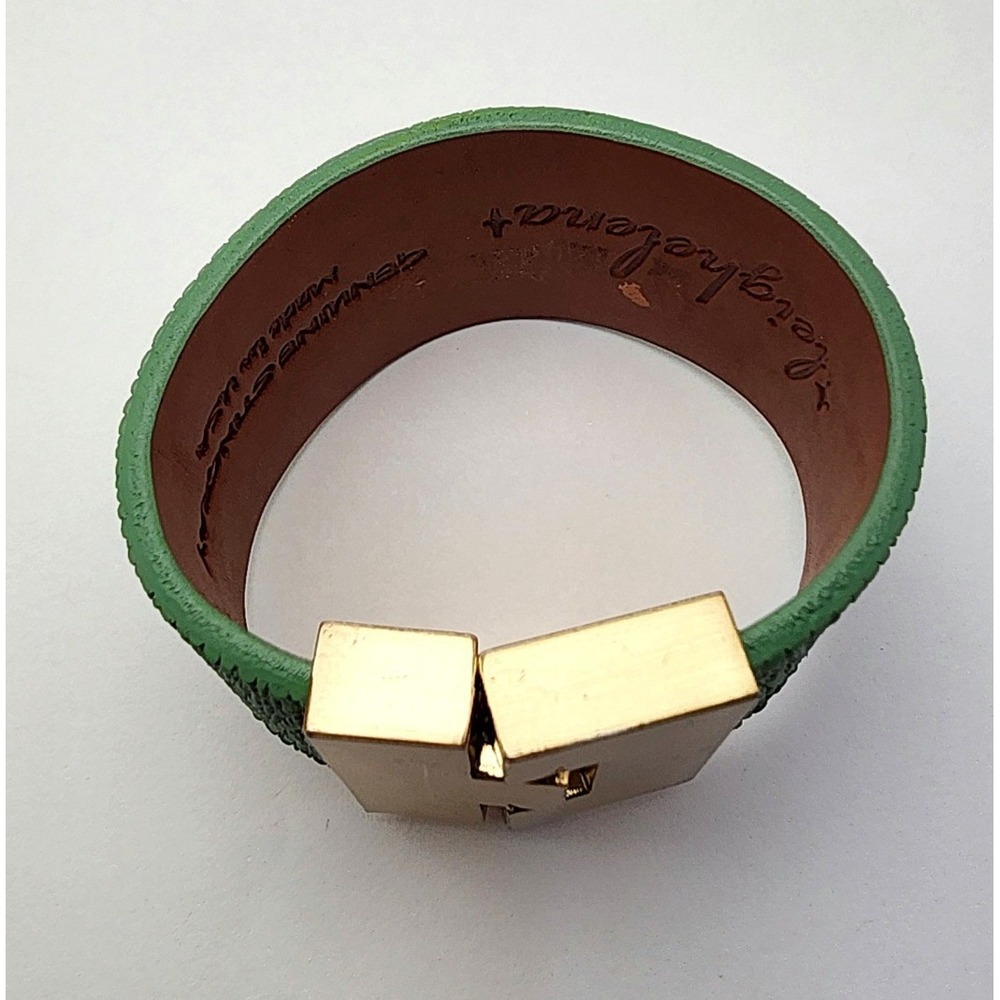 Leighelena Wide Jigsaw Cuff Bracelets—Genuine Stingray Avocado Green - Picture 9 of 16